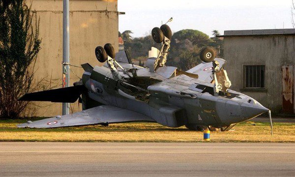 Airplane that flipped in the wind.