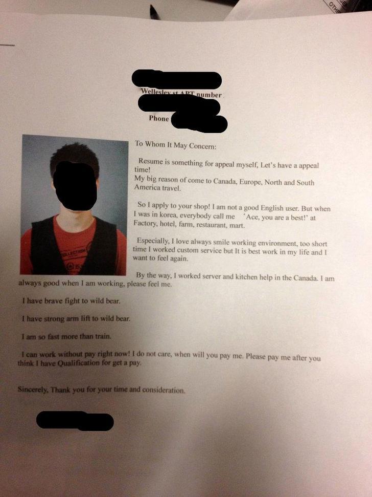 Job application that doesn't really do much to get him a job