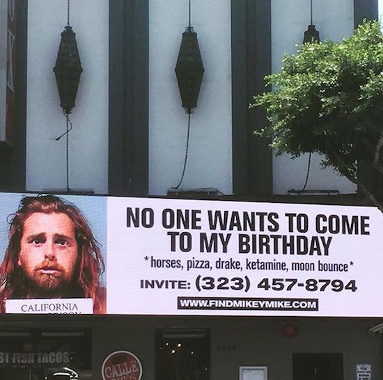 Billboard of someone who is sad no body wants to come for his birthday.