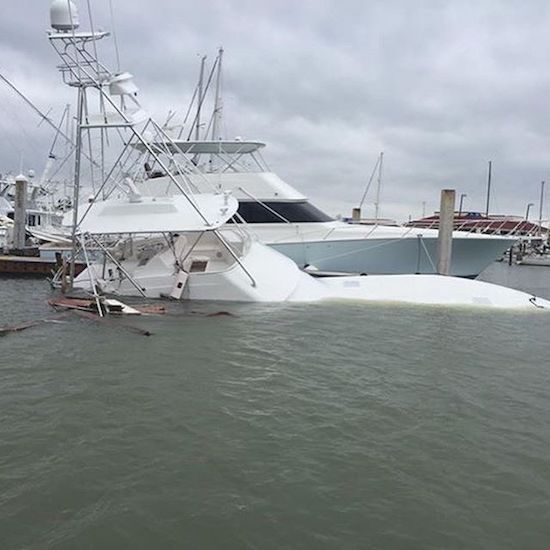 Boag at the marina that is a few feet under the water.