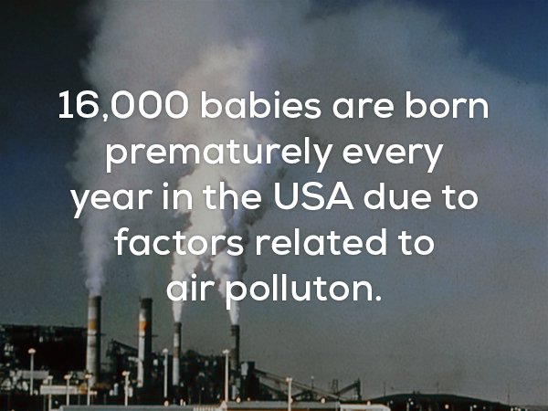 Shocking fact that 16,000 babies are born prematurely every year due to factors related to air pollution.
