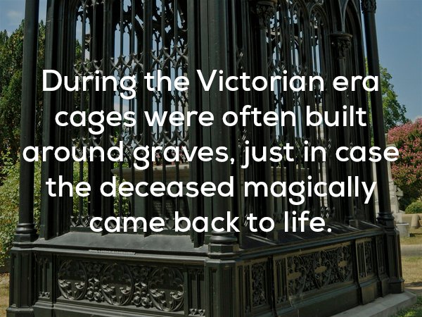 Strange practice in Victorian era in which cages were often built around graves in case the dead came back to life.