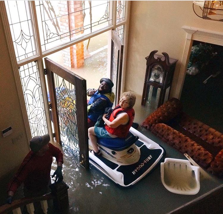 Grandmother being jet ski’d out of her living room in Houston