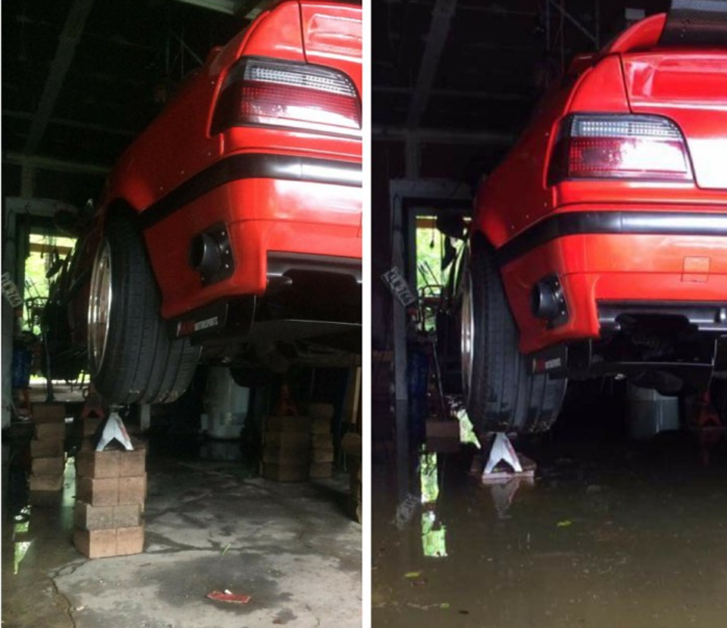 Guy saves his BMW from the harvey flood waters