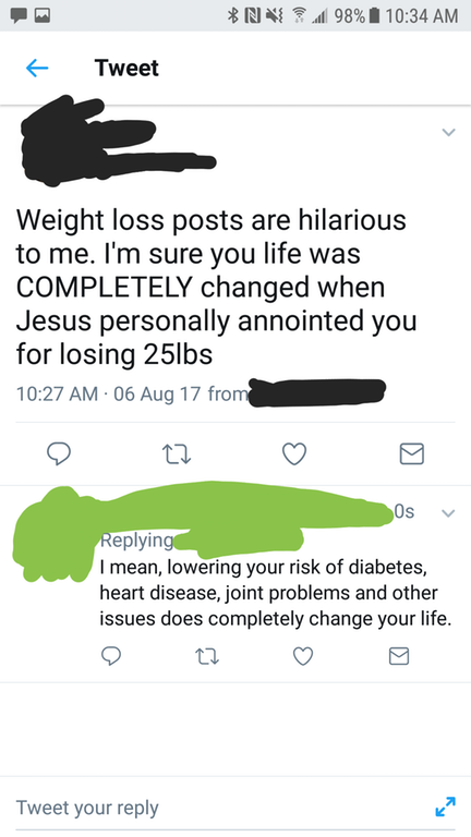 diagram - Nv 98% Tweet Weight loss posts are hilarious to me. I'm sure you life was Completely changed when Jesus personally annointed you for losing 25lbs 06 Aug 17 from O Cz Os v ing I mean, lowering your risk of diabetes, heart disease, joint problems 