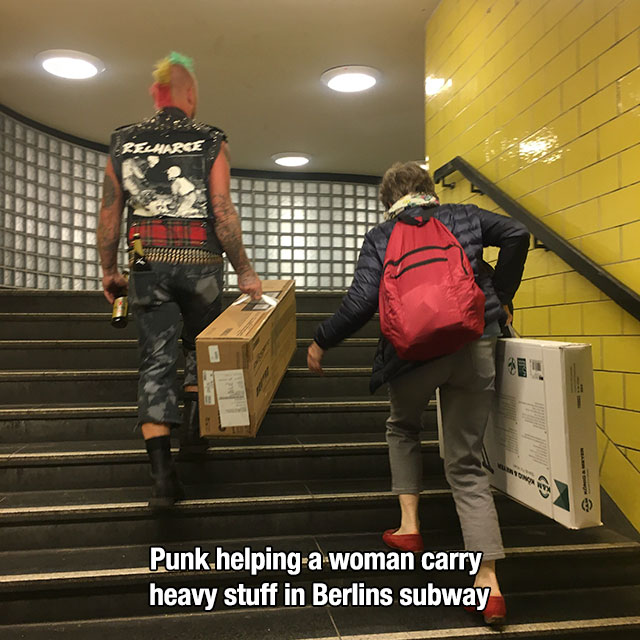 punk helping - Punk helping a woman carry heavy stuff in Berlins subway