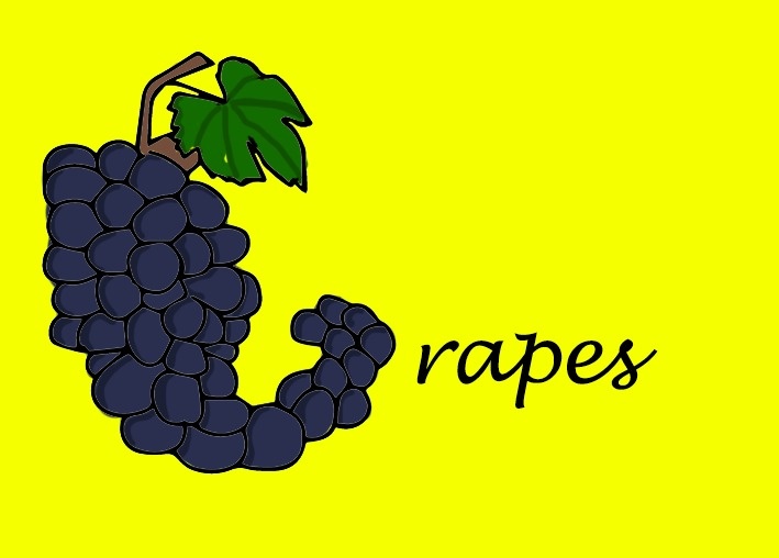 Attempt at writing Grapes using a bunch of grapes to make the G but it ends up reading RAPES and looks horrible.