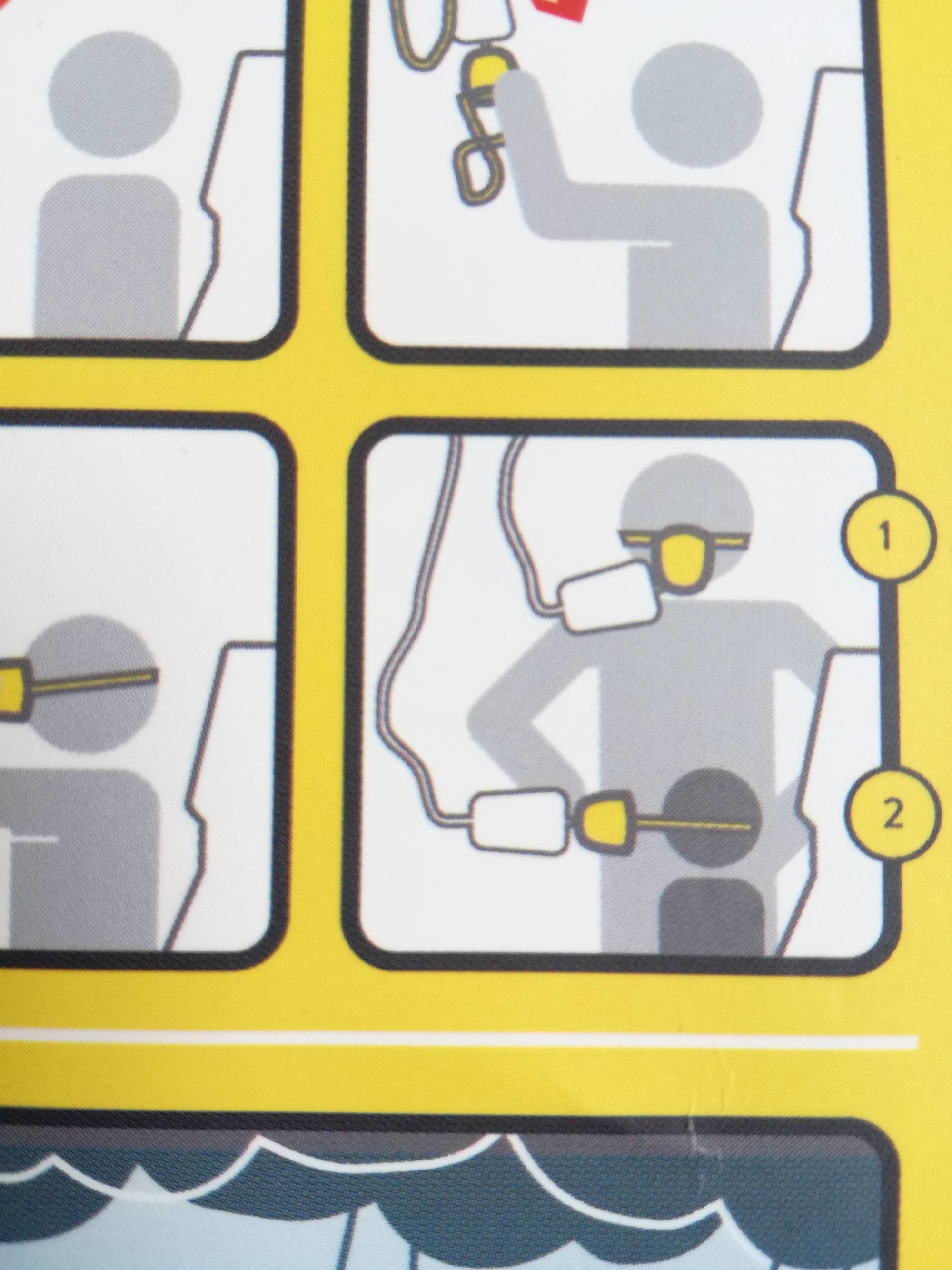 Strange choice of design for evacuation manual on airplane