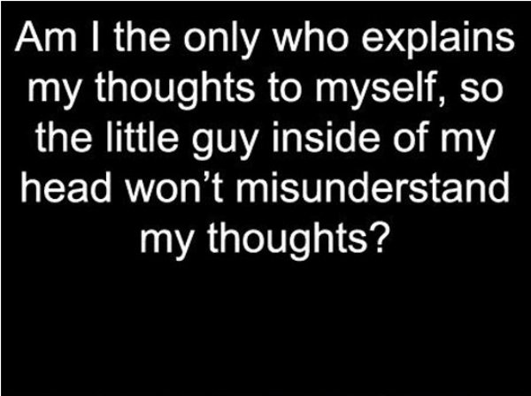 Meme about explaining your thoughts to yourself so your head won't misunderstand.