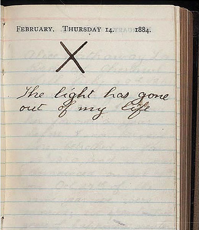 Teddy Roosevelt’s entry in his journal from Feb. 14, 1884, when both his wife and mother passed away within hours of each other