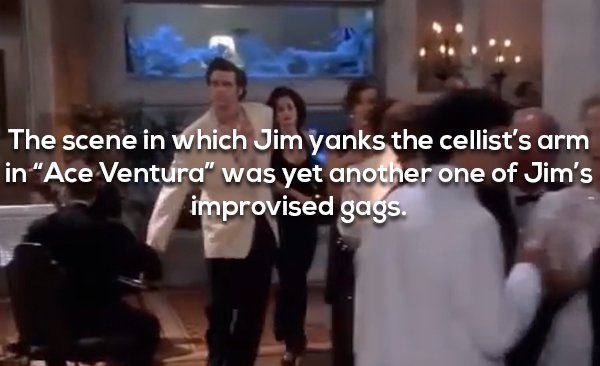 jim carrey interaction - The scene in which Jim yanks the cellist's arm in "Ace Ventura" was yet another one of Jim's improvised gags.