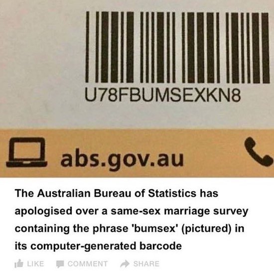 shopper marketing expo - U78FBUMSEXKN8 abs.gov.au The Australian Bureau of Statistics has apologised over a samesex marriage survey containing the phrase 'bumsex' pictured in its computergenerated barcode I Comment
