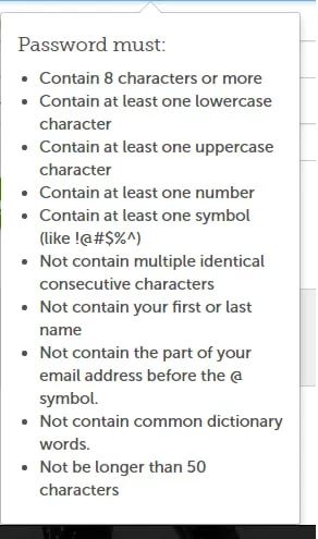 Absurd list of password requirements