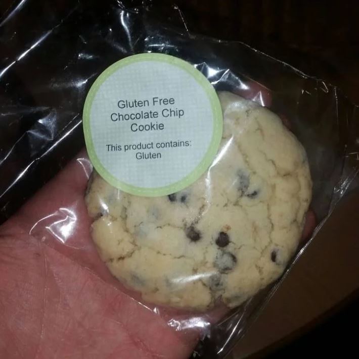 Gluten free chocolate chip cookie that may contain gluten.