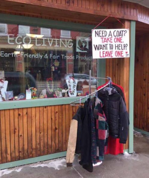 street - Ecoliving Need A Coat? Take One. Want To Help? EarthFriendly & Fair Trade Product Leave One