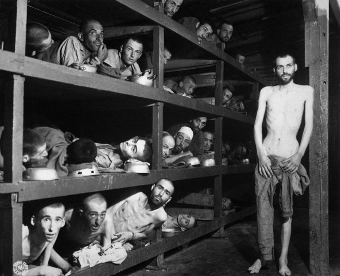 Crowded Bunks in the Prison Camp at Buchenwald, April 16, 1945