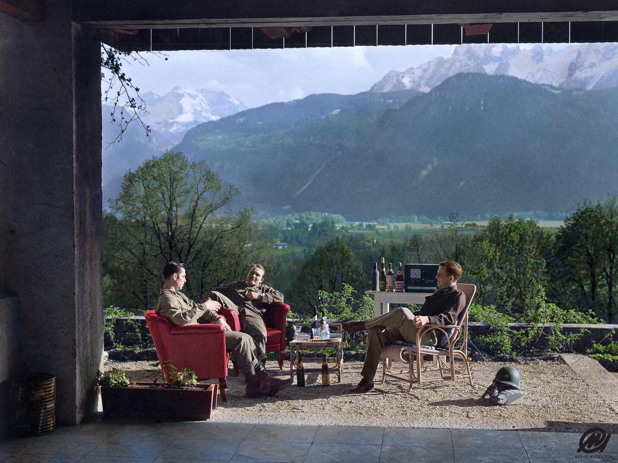 Paratroopers of Easy Company (Band of Brothers), at Berghof (Adolf Hitler’s home in the Bavarian Alps), 1945
