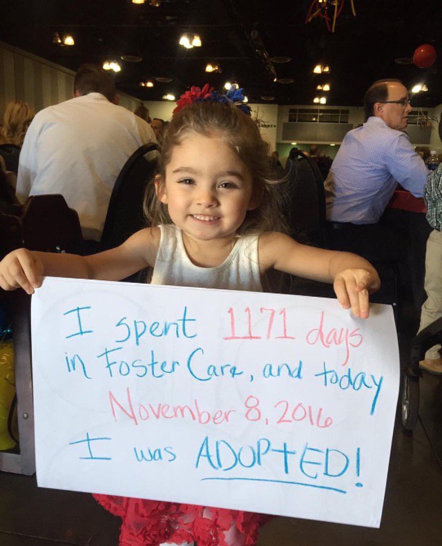 Girl getting adopted after 1171 days in foster care