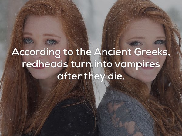 Disturbing fact about ancient Greeks who believed that red heads turned to vampires after they die.