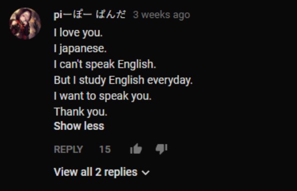 wholesome meme of darkness - pi Ifht 3 weeks ago I love you. I japanese. I can't speak English. But I study English everyday. I want to speak you. Thank you. Show less 15 it View all 2 replies