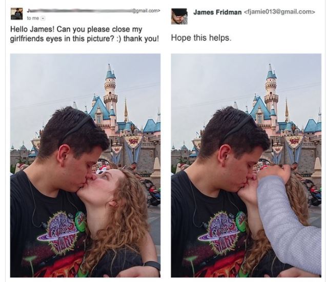 james fridman photoshop - James Fridman  gmail.com> to me Hello James! Can you please close my girlfriends eyes in this picture? thank you! Hope this helps. Scana