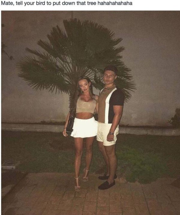 thought she was holding a tree - Mate, tell your bird to put down that tree hahahahahaha