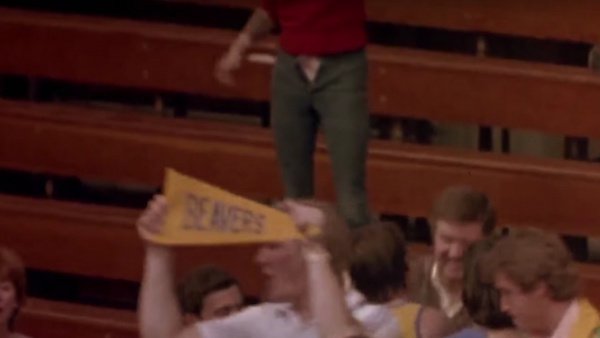 Teen Wolf (1985)In one scene there is a shot of a celebration in the stands, and one fan’s pants are apparently undone…