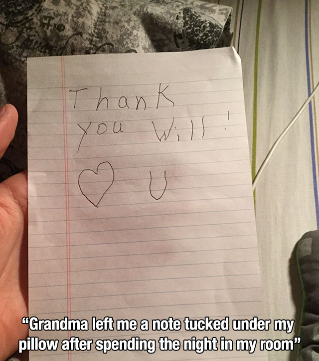 floor - Thank you Will "Grandma left me a note tucked under my pillow after spending the night in my room"