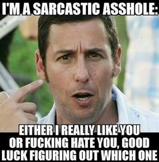 adam sandler funny - I'M. Asarcastic Asshole Either I Really You Or Fucking Hate You, Good Luck Figuring Out Which One