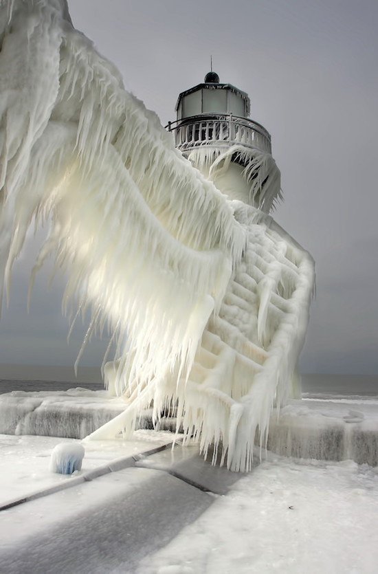 frozen lighthouse michigan
