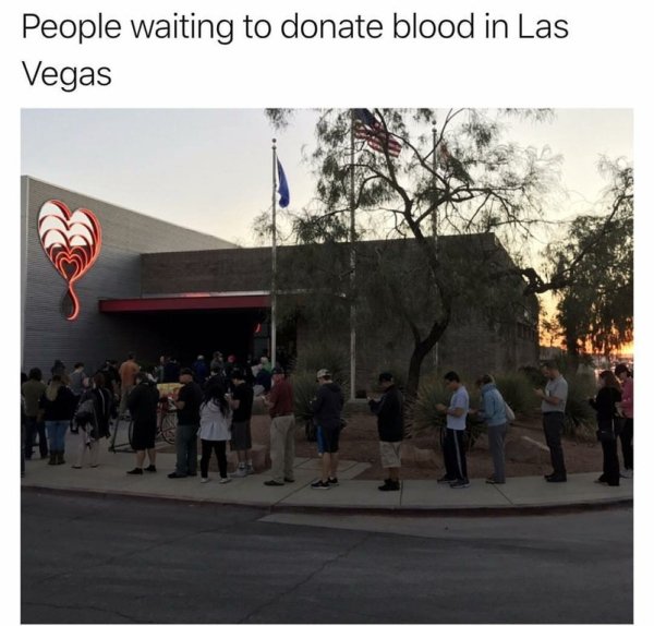wholesome meme of People waiting to donate blood in Las Vegas