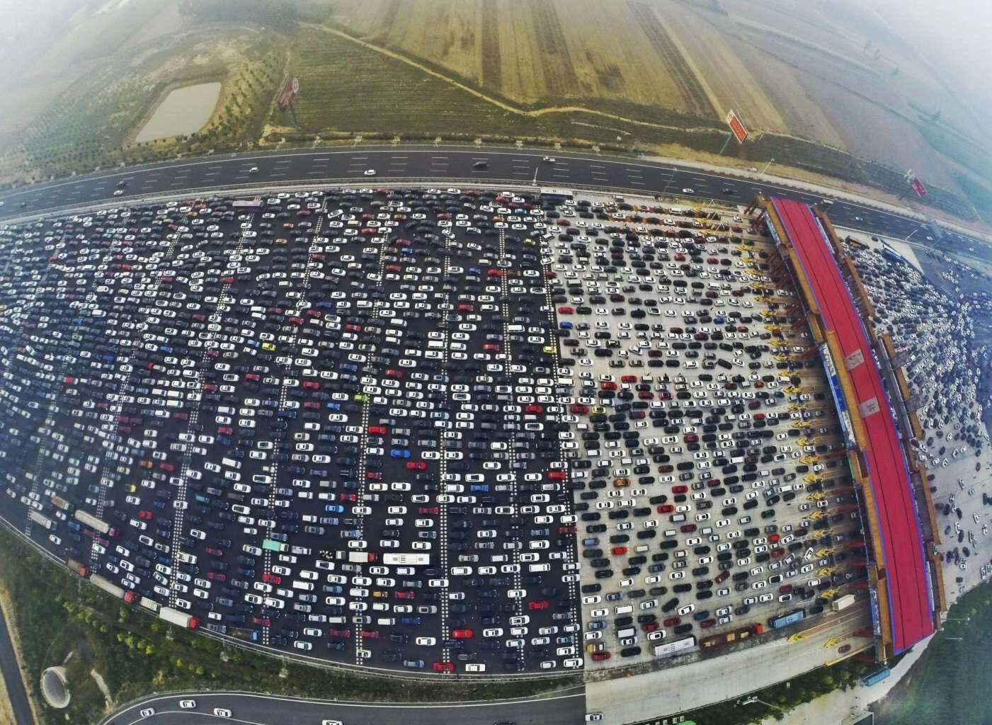 A 50 lane toll road  in China.