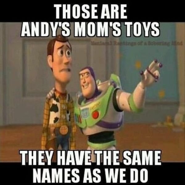 funny shit - Those Are Andy'S Mom'S Toys They Have The Same Names As We Do
