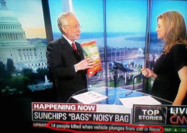 cnn funny news - Irin Happening Now Sunchips "Bags" Noisy Bag Stories Cm Update 14 people killed when vehicle plunges from cuft in Nepal Top Livi