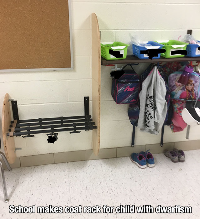 shelf - School makes coat rack for child with dwarfism