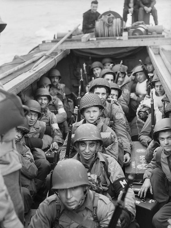 American troops on board a landing craft heading for the beaches at Oran in Algeria during Operation ‘Torch’, November 1942