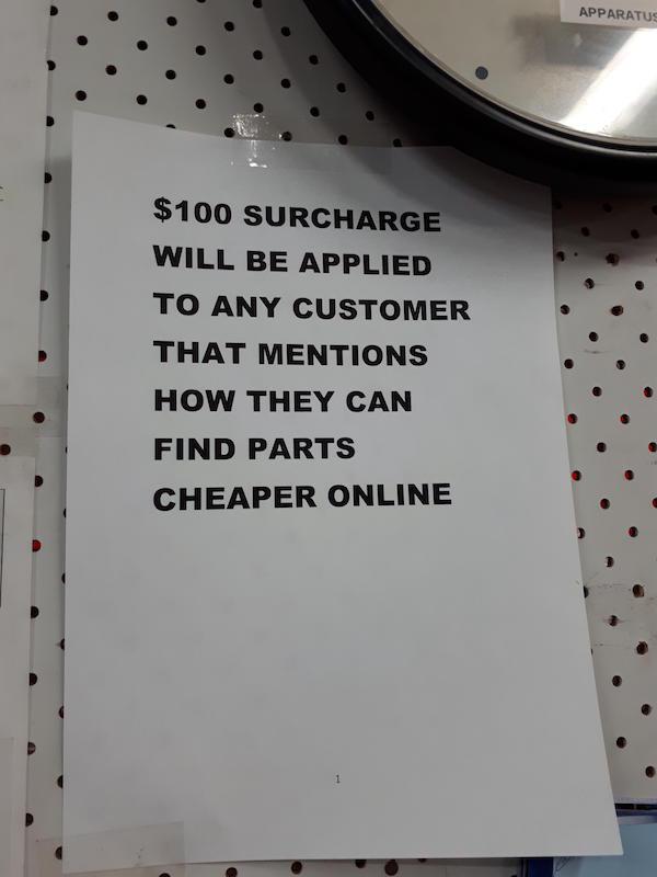 fail find parts cheaper online - Apparatus $100 Surcharge Will Be Applied To Any Customer That Mentions How They Can Find Parts Cheaper Online