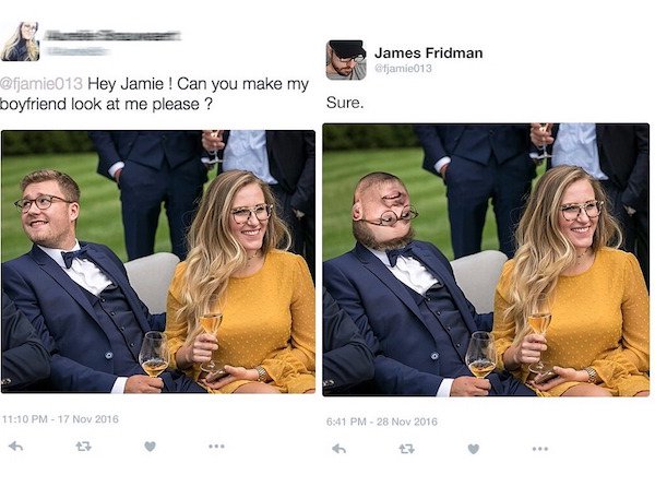 hey jamie can you - James Fridman Hey Jamie ! Can you make my boyfriend look at me please? Sure.