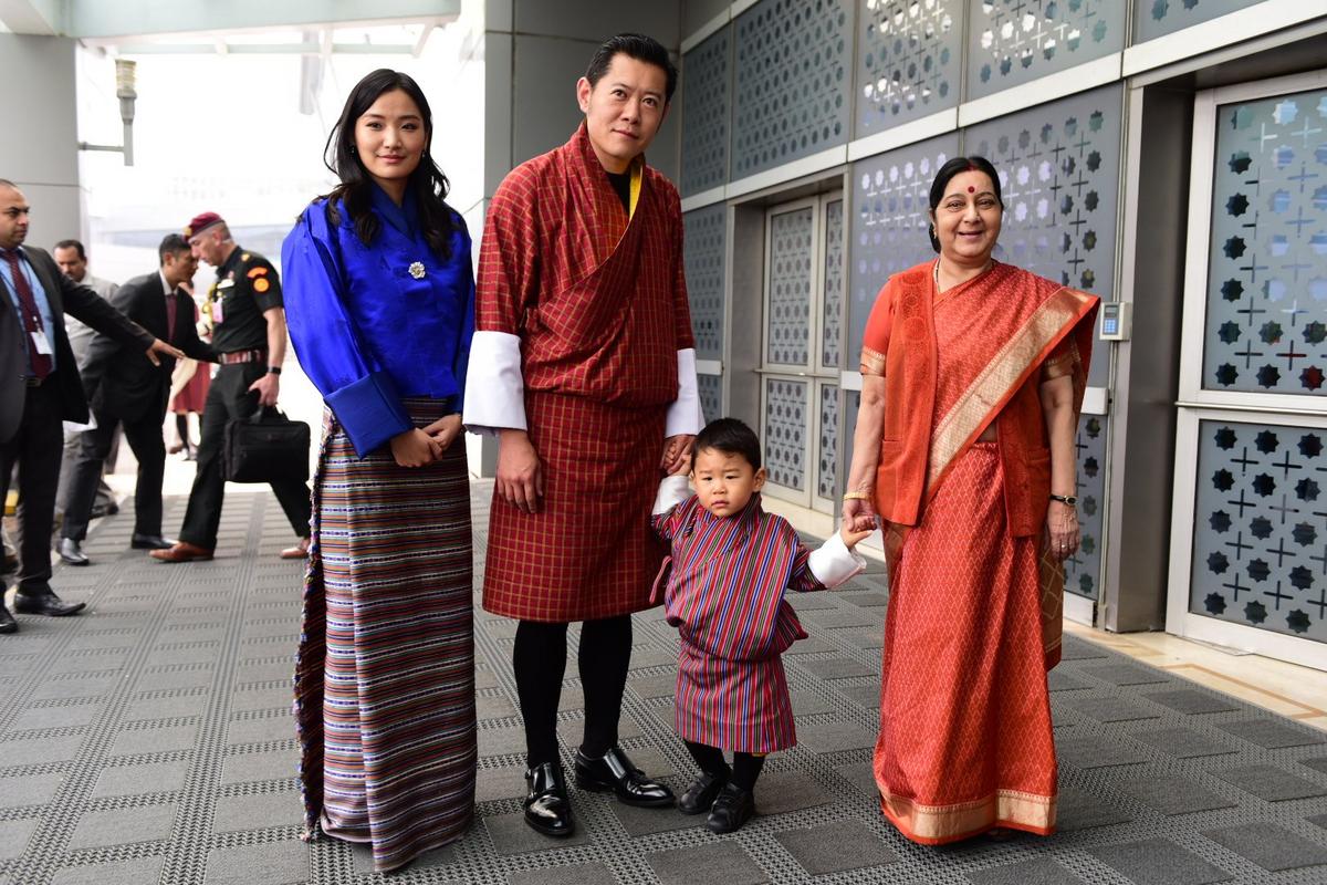 Sushma Swaraj with The King, The Queen and The Prince of Bhutan