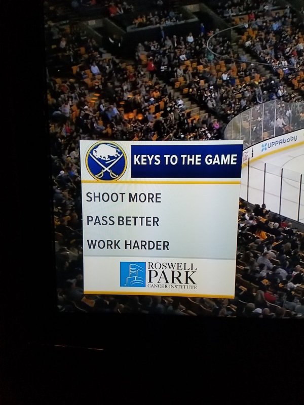 buffalo sabres - UPPAboby Keys To The Game Shoot More Pass Better Work Harder Roswell Park Cancer Institute