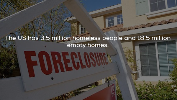 real estate foreclosures - The Us has 3.5 million homeless people and 18.5 million empty homes. Foreclosune