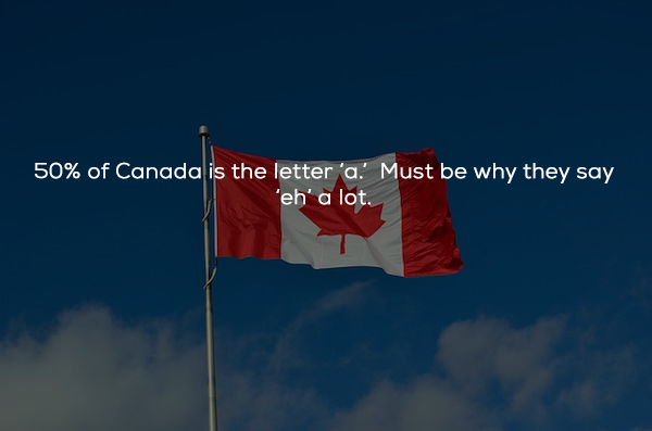 sky - 50% of Canada is the letter 'a. Must be why they say 'eh' a lot.