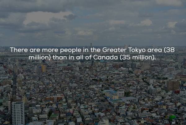 greater tokyo area - There are more people in the Greater Tokyo area 38 million than in all of Canada 35 million.
