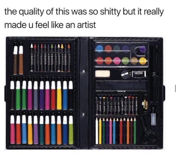 drawing sets - the quality of this was so shitty but it really made u feel an artist Eitt I