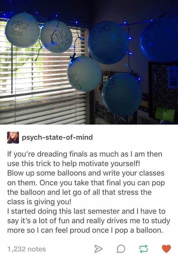wholesome meme about light - 202 psychstateofmind If you're dreading finals as much as I am then use this trick to help motivate yourself! Blow up some balloons and write your classes on them. Once you take that final you can pop the balloon and let go of