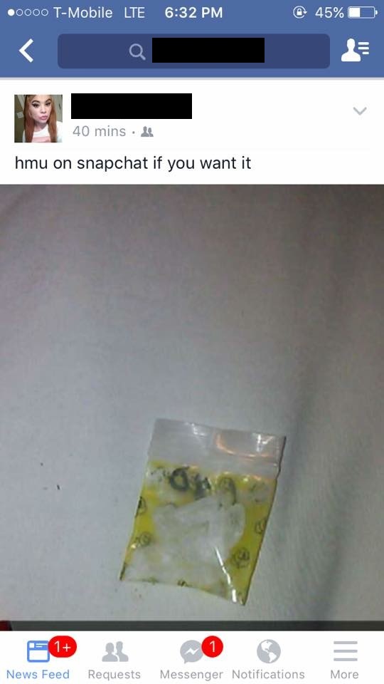 meth snapchat - .0000 TMobile Lte @ 45% O 40 mins. hmu on snapchat if you want it 1 30 News Feed Requests Messenger Notifications More