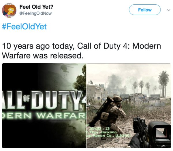 call of duty modern warfare - Feel Old Yet? Now 10 years ago today, Call of Duty 4 Modern Warfare was released. Ll Duty Of Dern Warfar s 13 Paul Jackson econ Co., Usa