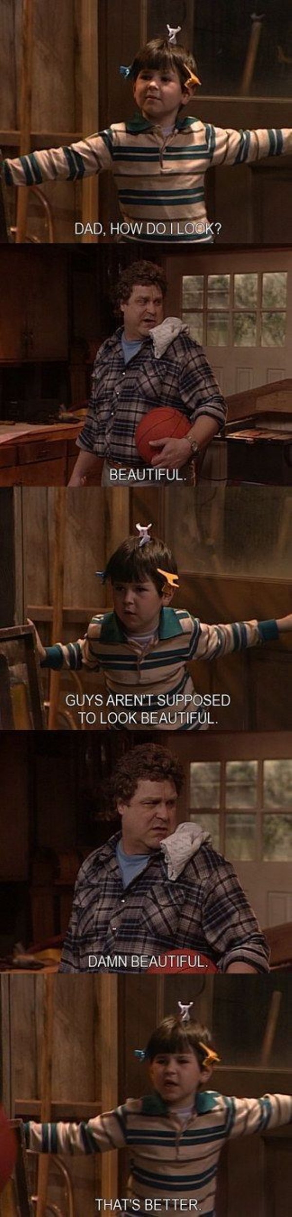 wholesome meme Roseanne - Dad, How Do I Look? Beautiful. Guys Aren'T Supposed To Look Beautiful. Damn Beautiful That'S Better