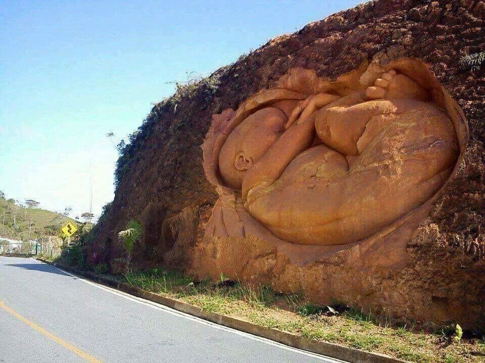 Roadside sculpture made where a man who’s wife and unborn child died in a car accident causes by a drunk driver