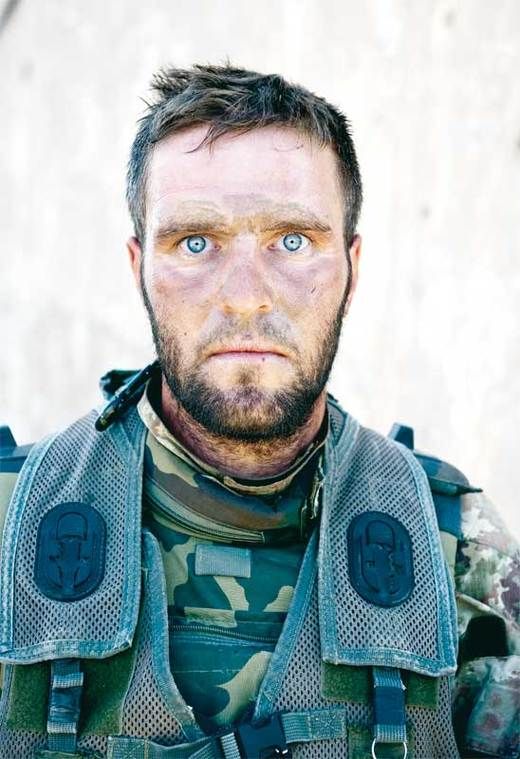 Italian soldier after 72 hours of combat. He demonstrates what is called the ‘Thousand Yard Stare’, which is known to occur during an acute stress reaction, and describes the unfocussed gaze of a warrior